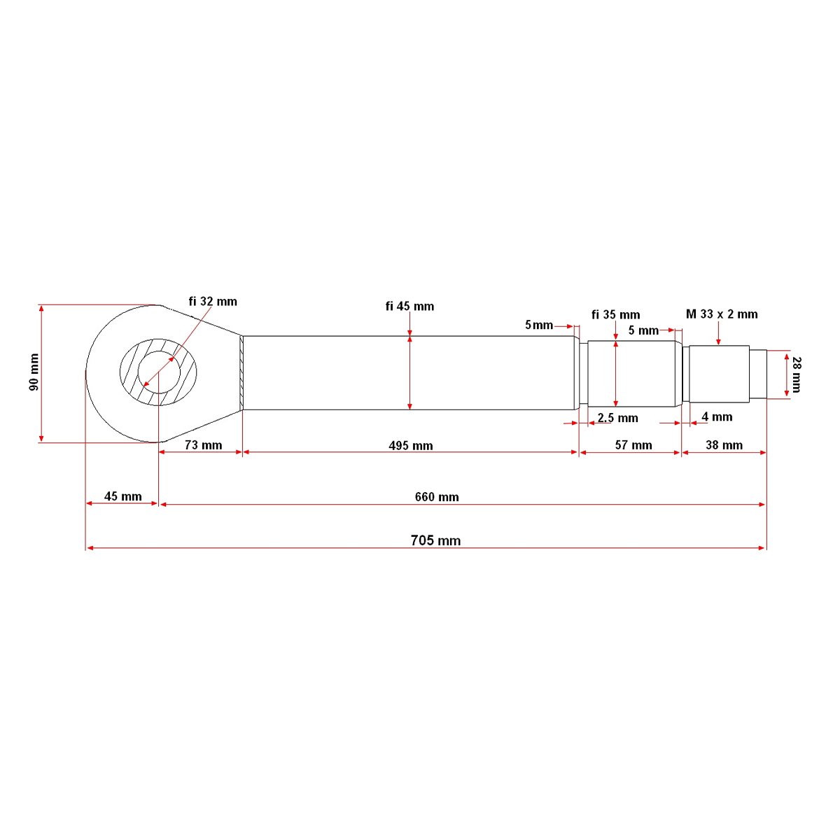 Tija cilindru hidraulic fi45x660 pentru Tractor Forestier